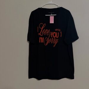 Gracie Adams 'I Love You I'm Sorry' graphic t shirt black red NEW XL